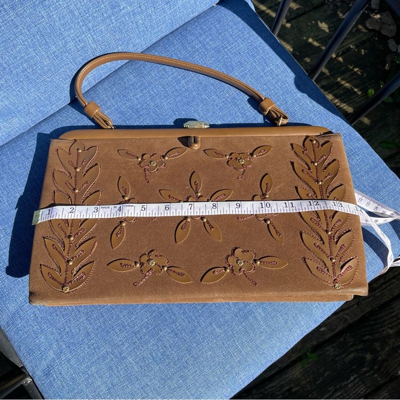 Vintage 60s 70s Brass Clasp Embellished Shoulder Bag Purse - Picture 13 of 15